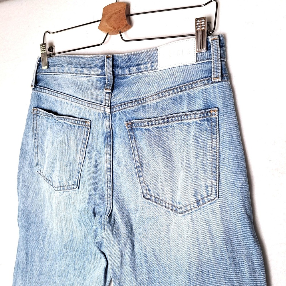 Pistola Aries Straight Leg Jeans Womens 27 Light Wash Silver Allover Stud Detail - Picture 7 of 13